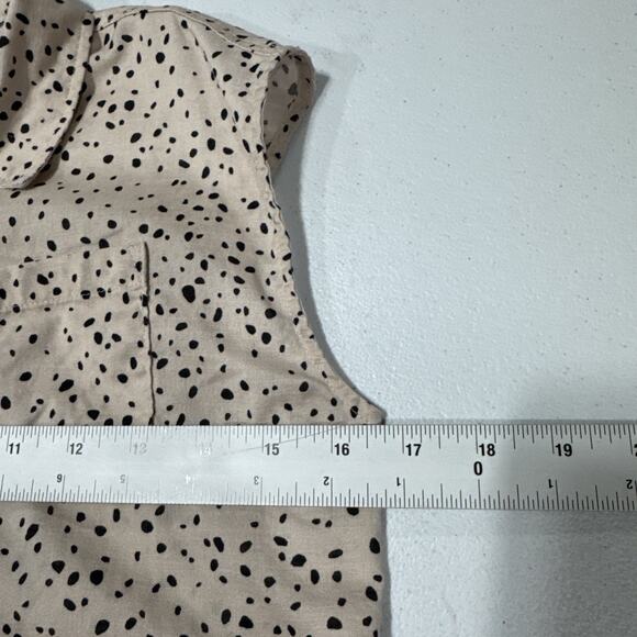 H&M Girls Sleeveless Button-Up Tie Shirt Size 12 Tan Black Dots Top Blouse - Picture 6 of 8